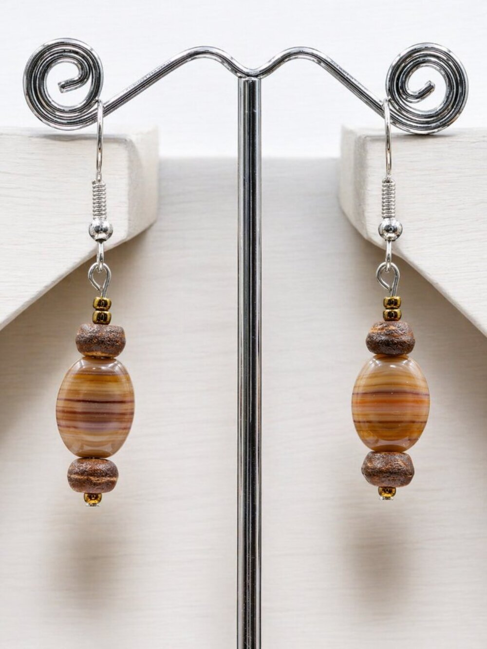 Striped Agate Drop Earrings | Handmade - Picture 5 of 5